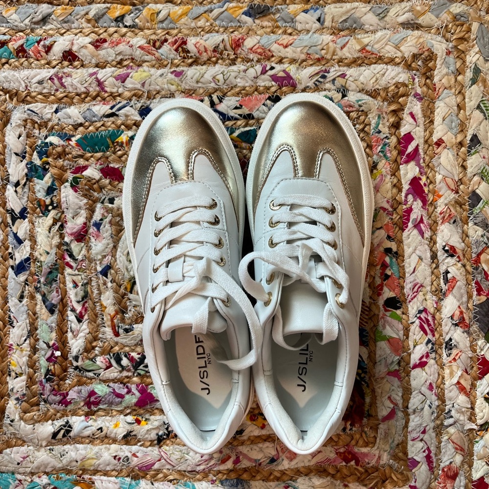 J Slides White and Gold Sneakers - Picture 9 of 11